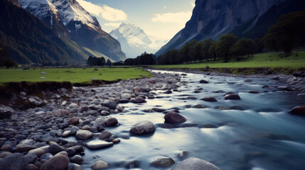 A watercourse surrounded by mountain.