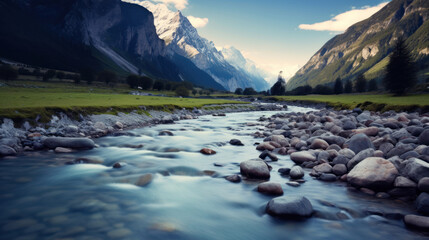 A watercourse surrounded by mountain.