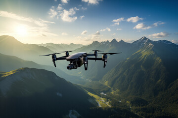 Fototapeta premium Drone Capturing Breathtaking Mountain Landscape at Sunset