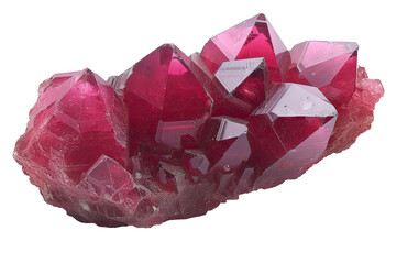 Red, pink polycrystal, crystal, isolated photo of a magic stone. Geological exhibit of the museum