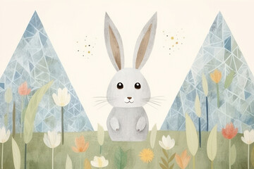 Happy Bunny Greeting Card: Cartoon Rabbit Illustration on Funny Background