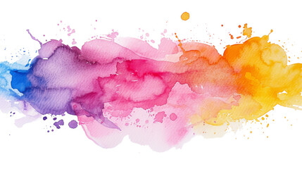 Colorful watercolor paint splashes blending on white paper, creating a vivid spectrum.