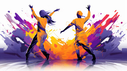 Dancer, illustration and vivid colors. Energetic, expressive and lively portrayal of a dancer, radiating vibrance and vitality through a spectrum of vivid colors. A mesmerising visual celebration.