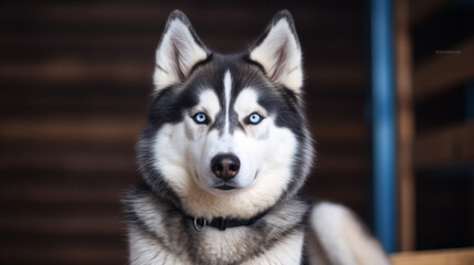 Portrait of a Husky Dog, looking straight into the camera