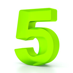 Number five with green glass material. 3d symbol for graphic design, presentation or background