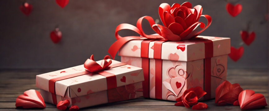 Red gift box with ribbon generative ai