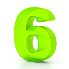Number six with green glass material. 3d symbol for graphic design, presentation or background