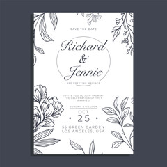 Monochrome style wedding invitation vector design template