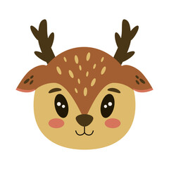 Cute deer portrait. Kawaii animal head. Vector simple design for kids