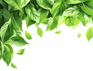 Nature canvas: lush green leaves on a white background for eco-friendly messages