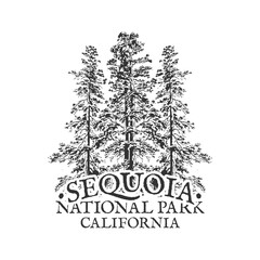 Sequoia National Forest, California, USA Silhouette Postal Passport. Stamp Round Vector Icon. Design Travel Postmark. 