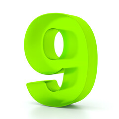 Number nine with green glass material. 3d symbol for graphic design, presentation or background