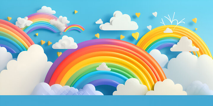 Rainbow in the fantasy world, Rainbow and clouds are cut out of paper, 


