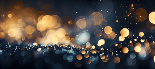 black and gold bokeh, gold and silver, dark, depth of field, defocus, haze, golden lights, blue and gold background, luxury feeling, blue night lights, dark background, Generative AI  - obrazy, fototapety, plakaty