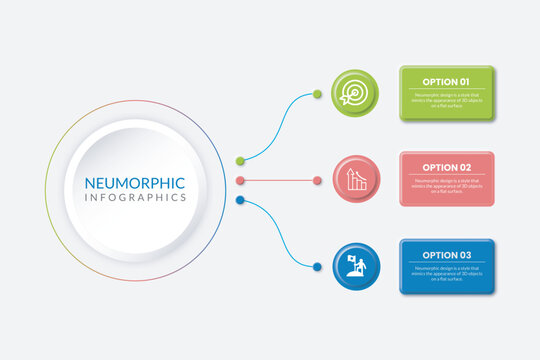 Circle Diagram Divided Into 3 Sectors. Design Concept Of Three Steps Or Parts Of Business Cycle. Neumorphic Infographic Design Template. Business Data Visualization