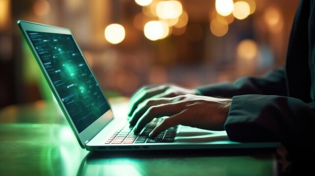 Haker typing on a laptop. Cyber security concept. Generative ai