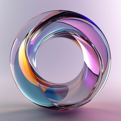 Glass circle shape with colorful reflections composition. 3d rendering illustration, ai technology