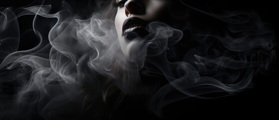 Smoke and a woman's face on a black background. Generative ai