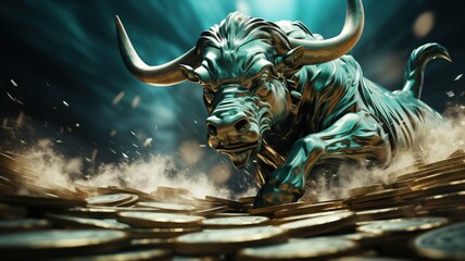 bull, symbolizing the bull market. Share price growth. Online stock exchange concept