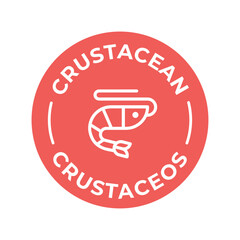 Isolated Vector Logo Badge Ingredient Warning Label. Colorful Allergens icons. Food Intolerance Crustacean. Written in Spanish and English