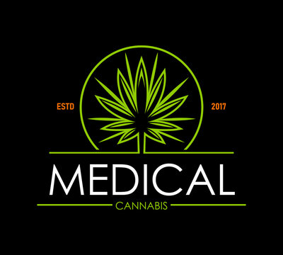 Cannabis, medical marijuana icon of CBD medicine weed leaf, vector symbol. Pharmaceutical drug shop label with green cannabis sativa plant leaf in circle, CBD therapy and medical marijuana treatment