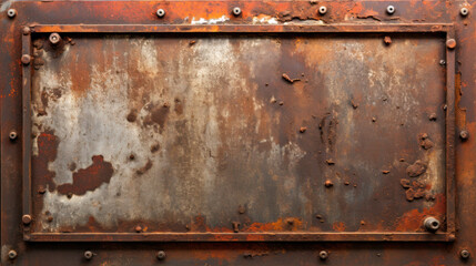 Realistic rusty metal frame border with bolts and nails Generative AI Illustration