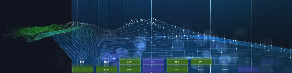 Abstract technology background. Future color wireframe with data boxes in virtual . Global software network computer technology. Concept for science, technology, computing.