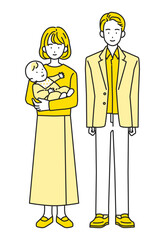 若い夫婦　赤ちゃんを抱っこするお母さんとお父さん
