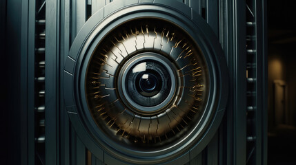 Close - up view of the eye scanner technology on the door