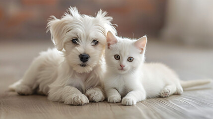 white dog and cat