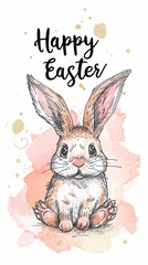 A watercolor drawing of a bunny with the words happy easter