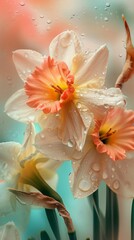 A close up of a bunch of flowers with water droplets