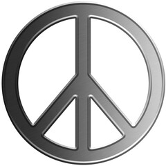 Metallic silver/aluminum peace sign illustration. PNG with transparent background. Design elements for print, websites and other graphics.

