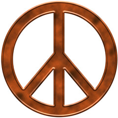 Metallic copper peace sign illustration. PNG with transparent background. Design elements for print, websites and other graphics.
