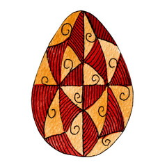 Watercolor easter egg named pysanka in ukrainian style, isolated on white background. For cards, various products, etc.