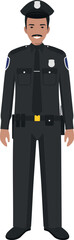 Standing Hispanic American Policeman Officer in Traditional Uniform Character Icon in Flat Style. Vector Illustration.