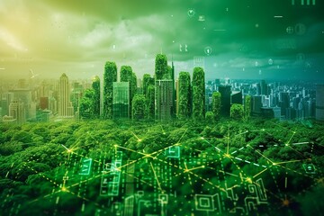 Green city and network connection concept.  AI Generate - obrazy, fototapety, plakaty