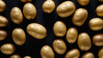 top view of potatoes with empty space, on a black background