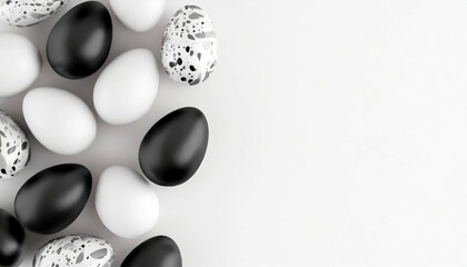 Easter eggs composition for greeting card design, black, silver, white