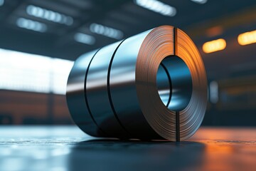 industry Dynamic shot of steel coils being unrolled, illustrating the initial stages of steel pipe production with industrial efficiency - obrazy, fototapety, plakaty