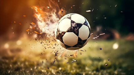 Fiery soccer ball in motion.