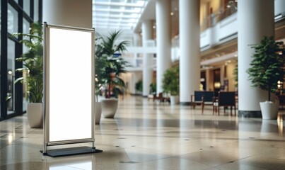 roll up mockup poster stand in an shopping center restaurant mall environment as poster stand banner design with blank empty copy space area, Generative AI