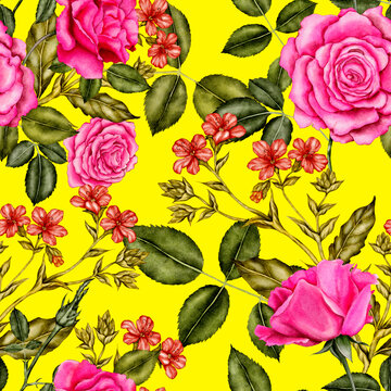 Watercolor seamless pattern with garden flowers. Vintage spring or summer floral pattern. Flower seamless pattern. Botanical art. Wedding floral set. Watercolor botanical design. © Natallia Novik