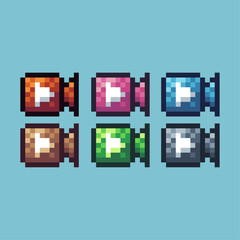 Pixel art sets icon of  camera icon variation color.camera play icon on pixelated style. 8bits perfect for game asset or design asset element for your game design. Simple pixel art icon asset.