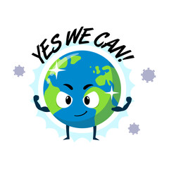 Earth character healthy strong protected from virus concept illustration