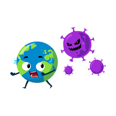 Earth character running from deadly virus concept illustration