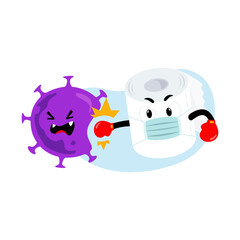 Toilet paper character illustration punch coronavirus, Tissue againts covid-19