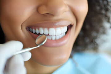 close up of a woman in dental clinic for her teeth checkup