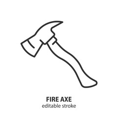 Fire axe line icon. Editable stroke. Vector illustration.