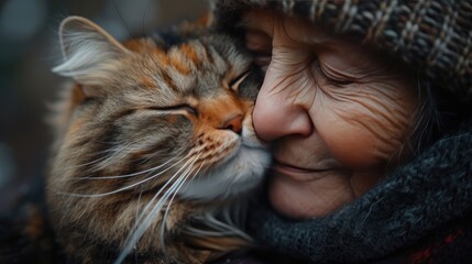  old woman kisses her pet 